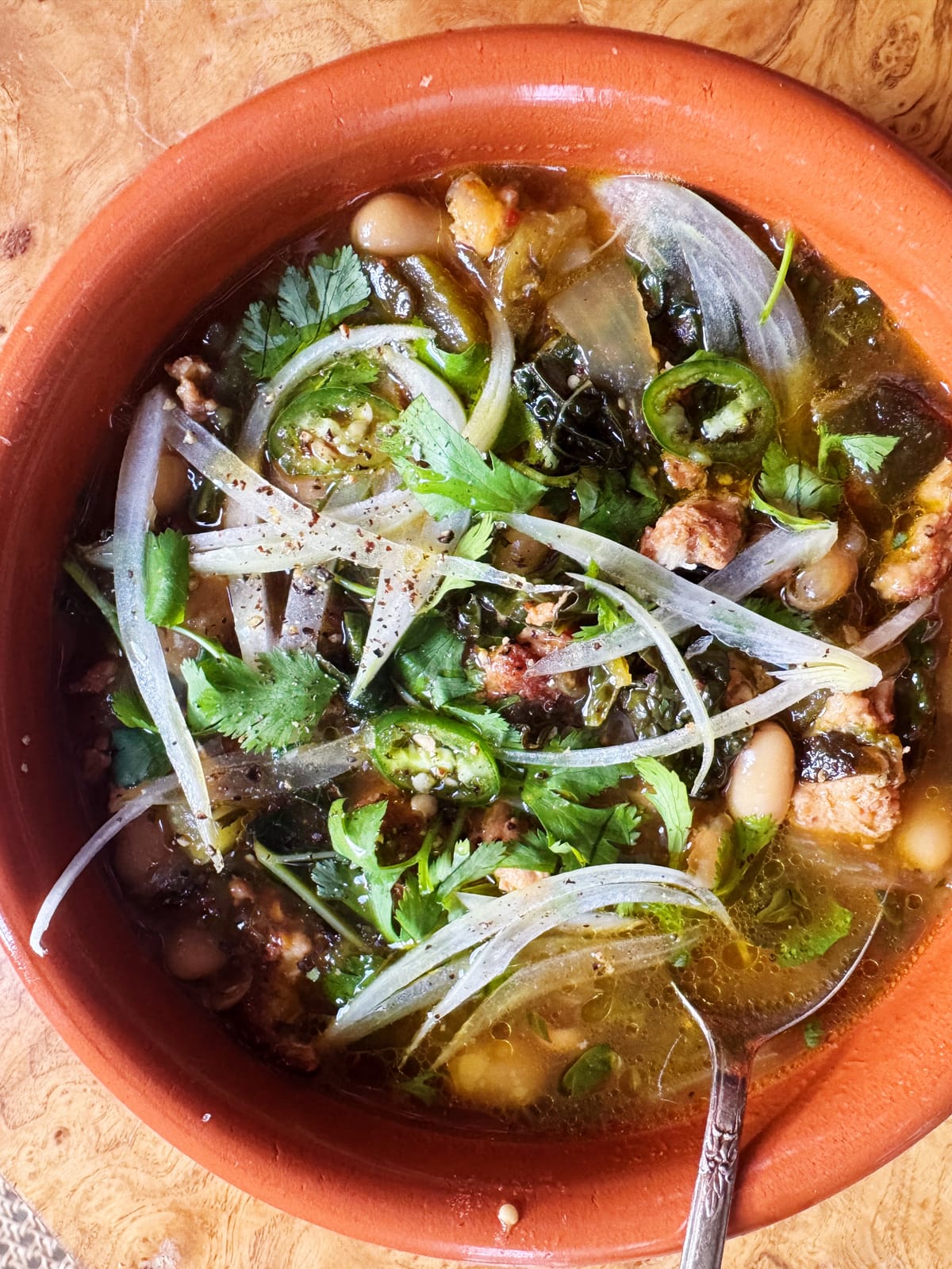 Brothy Chili with Tomatillo and Greens