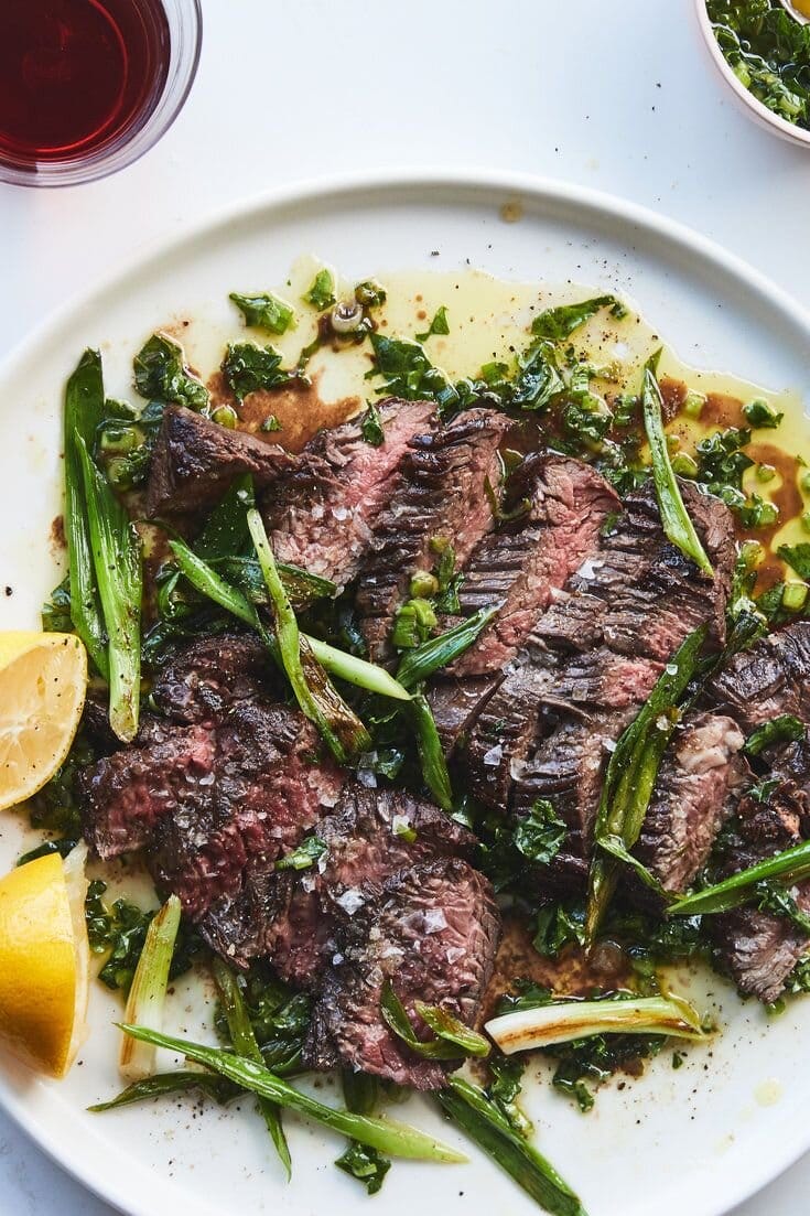 Butcher’s Steak With Leafy Greens Salsa Verde