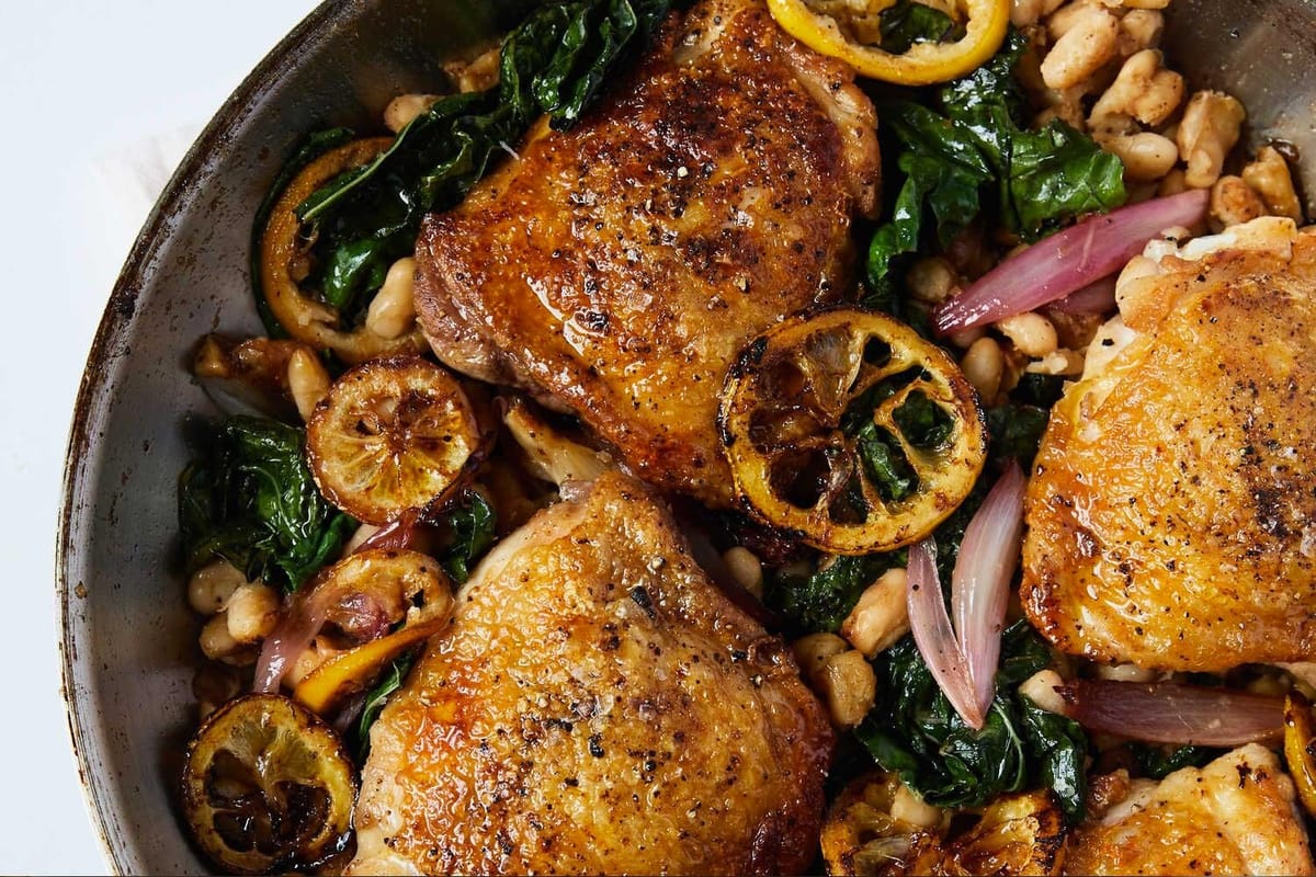 Skillet Chicken With White Beans and Caramelized Lemon