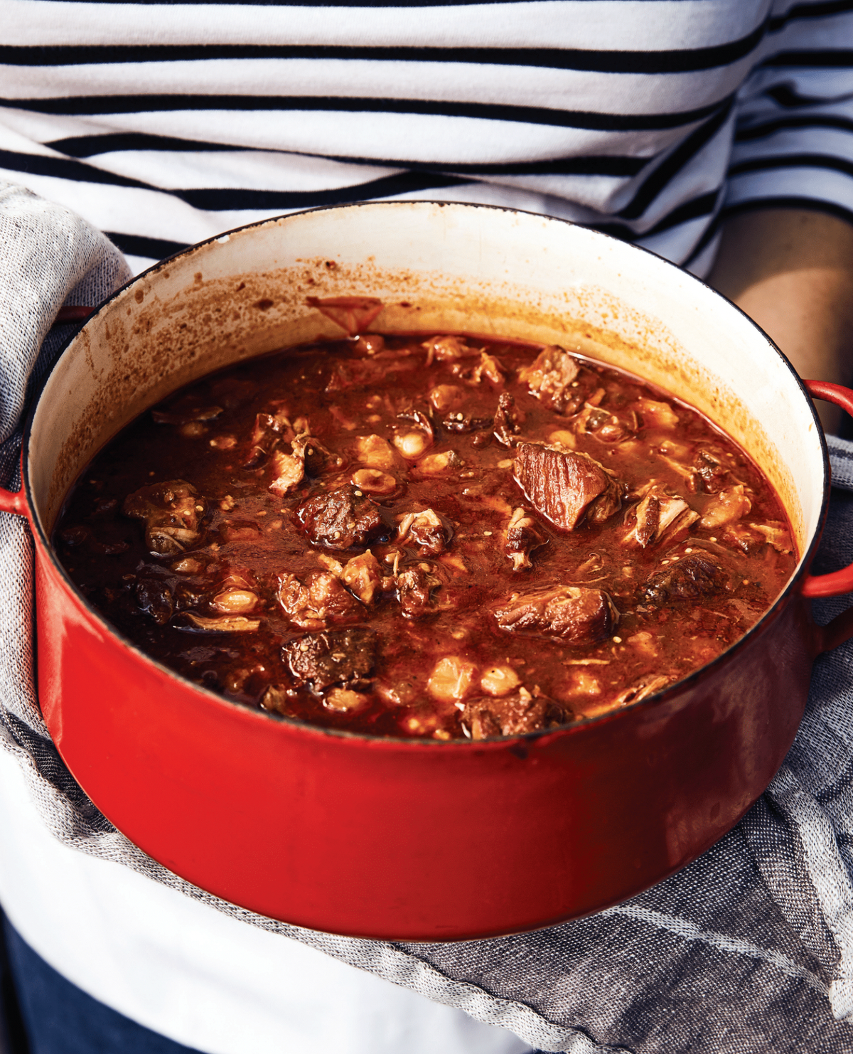 Pork and Red Chili Pozole with Cabbage
