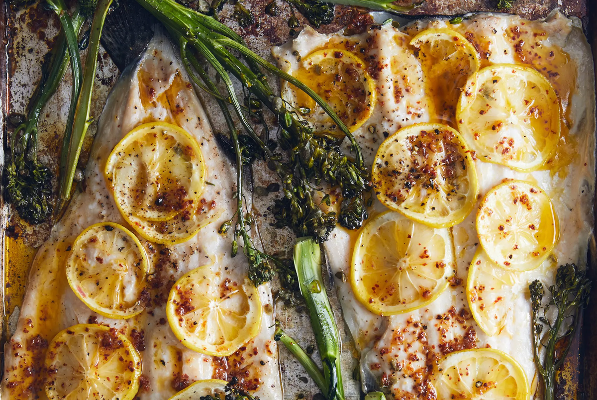 Sheet-Pan Trout With Garlicky Broccolini
