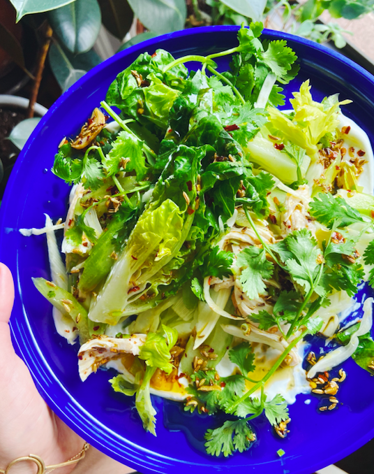 spicy chicken salad with toasted fennel and celery